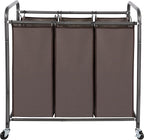 STO STO Laundry Sorter 3 Section, 3 Bag Clothes Hamper, Rolling Laundry Cart Basket with Heavy Duty Lockable Wheels and Removable Bag for Laundry Room, Bedroom, Closet, Brown
