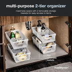 madesmart 2 Tier Bath Organizer, Undersink Storage with Sliding Drawers, for Cleaning Supplies, Pantry, Sponges, Bottles & Kitchen Essentials, Adjustable Dividers & Pull Out Sliding Baskets, Frost