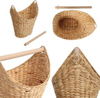 happimess PRH1000A Talia Classic Coastal Hand-Woven Water Hyacinth Toilet Paper Basket with Wood Bar, Reserve Storage for Extra Rolls, Free Standing Magazine Holder, Natural