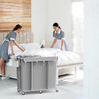 Simple Houseware Extra Large 2 Section Rolling Laundry Cart 265L (70 Gal) – Heavy Duty Hamper with 2 Removable Bags & 6 Smooth Wheels – Commercial Laundry Organizer for Home, Hotel, Dorm, Gym, Gray