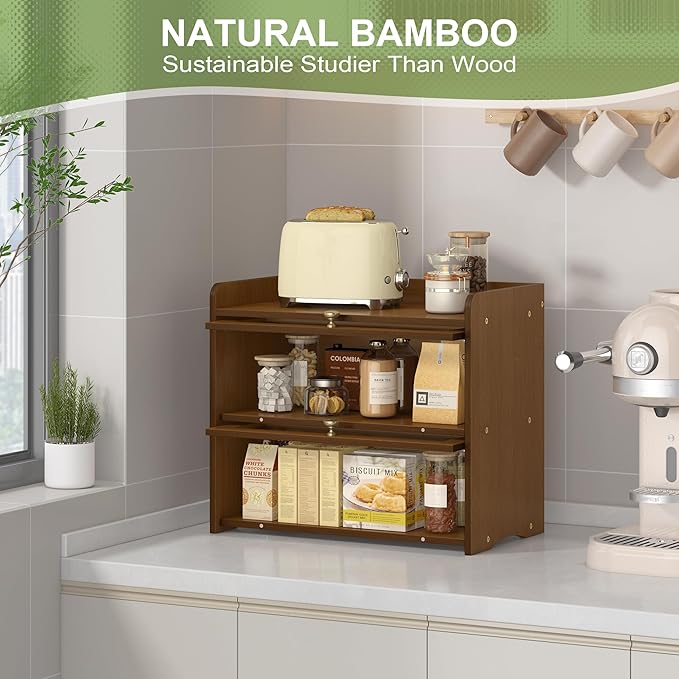 Large Bread Box for Kitchen Countertop Wooden Double Layer Breadbox Organizer with Window Vintage Farmhouse Bread Storage Container for Homemade Bread (Brown)