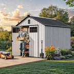 YITAHOME Large Outdoor Storage Shed 8x10 Ft, Extra Thick Plastic Storage Sheds with Floor, Lockable Doors, Vision Grid Windows, Vents, 16mm Heavy Duty Garden Storage for Bikes Mowers and Tools, Gray