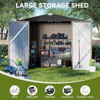 COMHOMA Shed Outdoor Storage Shed Metal,Lockable Doors Tool Sheds with Sloping Roof,Steel Garden Shed with Air Vent for Backyard,Patio,Lawn,Poolside(Brown,8'x6')