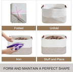 Small Cotton Rope Storage Basket with Leather Handles, 15 "L x 11.5" W x 7.5 "H, Home Decor Basket, Durable & Stylish Organizer for Home.(Small Brown)