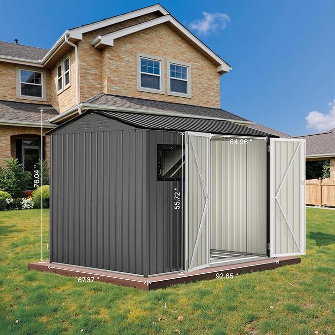 8' x 6' XL Outdoor Storage Shed, Sturdy Metal Building w/Floor and Operable Window for Garden, Backyard, Poolside and Lawn, Grey