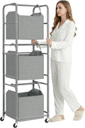 150L 3-Tier Vertical Laundry Hamper Sorter with Water-Resistant Removable Bag, Rolling Laundry Cart with Wheels & Brakes for Apartment, Dorm, Bathroom, Laundry Room, Grey