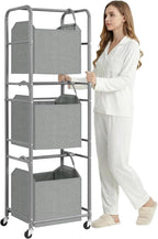 150L 3-Tier Vertical Laundry Hamper Sorter with Water-Resistant Removable Bag, Rolling Laundry Cart with Wheels & Brakes for Apartment, Dorm, Bathroom, Laundry Room, Grey
