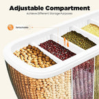 Cereal Dispenser, 6-grid Adjustable Compartment Size Grain Dispenser, 6 in 1 Clear Rice Dispenser w/ Hopper, 10kg/22.05lb Grain Storage Container, Sealed Granular Dry Food Dispenser, 16.54*6.5*14.17in