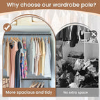 1.3 Inch Diameter Heavy Duty Closet Rods for Hanging Clothes, Metal Black Closet Rod 17-75 Inch Adjustable Clothes Hanging Bar Metal Shower Curtain Rods for Closets, Wardrobes, Bathroom, Windows