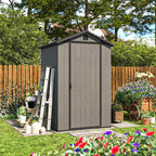 Patiowell 4' x 4' Outdoor Storage Shed with Floor, Plastic Shed Outside Resin Tool Shed with Window and Lockable Door for Backyard Garden Patio Lawn, Deep Gray