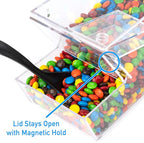 Candy Bin Topping Dispenser - Acrylic Bulk Sprinkle Container w/Scoop, Stackable & Magnetic for Multiple Holders on Shelf - Commercial Setting for Cereal, Nuts, Candies & Snack Food Storage