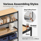 HOMEDANT House 5 Tier Heavy Duty Garage Shelving Adjustable Metal Rack Storage Shelves Standing Shelf Unit Organizers Pantry Closet Office (1, Black, 48.1" W x 16.5" D)
