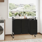 Laundry Sorter with Wheels & 100lb Top Shelf, Rolling 3 Section Removable Pull-Out Fabric Bags Hamper Basket, Sturdy Grey Black Iron Organizer for Room Organization