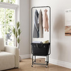 ELYKEN Laundry Cart with Hanging Rack, Rolling Laundry Hamper with Wheels, Laundry Basket with Removable Liner Bag and Shelf, Sturdy Metal Frame Dirty Clothes Basket for Hotel, Home, Closet, Dorm