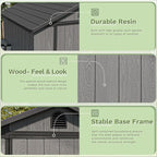Patiowell 4' x 4' Outdoor Storage Shed with Floor, Plastic Shed Outside Resin Tool Shed with Window and Lockable Door for Backyard Garden Patio Lawn, Deep Gray