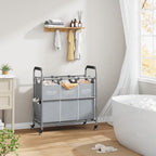 Tajsoon 3 Bag Laundry Sorter Cart, Laundry Hamper Sorter Basket with Heavy Duty Lockable Rolling Wheels for Clothes Storage, Grey & White