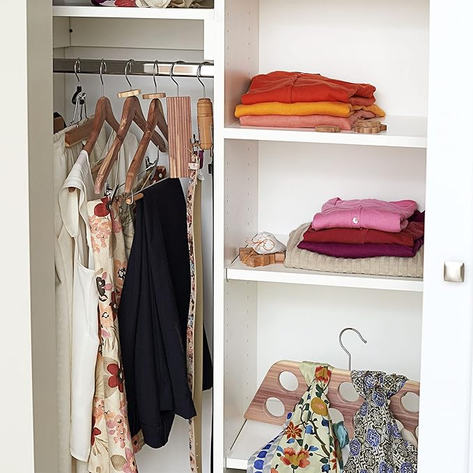 Household Essentials CedarFresh Cedar Coat Hangers, Pack of 4, 100% Eastern Red Cedar, Lockable Crossbar, Slip-Resistant Notches, and Chemical-Free Moth Deterrent, Non-Staining, Natural