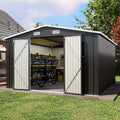 Aoxun 10x12 FT Outdoor Storage Shed - Metal Garden Tool Shed with Lockable Doors & Slooping Roof, Waterproof Outside Storage Shed Ideal for Tools, Garden Equipment & Bikes, Patio Placement(Black)
