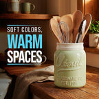 Comfify Wide Mouth Mason Jar Utensil Holder Decorative Kitchenware Organizer Crock, Dishwasher Safe - Kitchen Caddy Green, Large Size 7" Hight