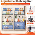BestOffice | 6-Tier Wire Storage Shelves with Wheels | 18x45x82 | Black | Adjustable Racks | Heavy-Duty Metal Shelf, Holds Upto 2100 lbs | No-Tool Assembly | Ideal for Home & Garage Shelving