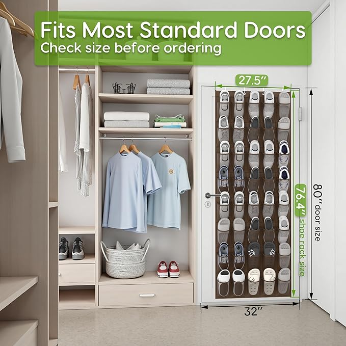 Unjumbly Over the Door Shoe Organizer with 40 Large Breathable Mesh Pockets, Space Saving Shoe Holder, Hanging Shoe Rack for Entryway Bedroom Closet Storage (Brown, 40 Pockets)