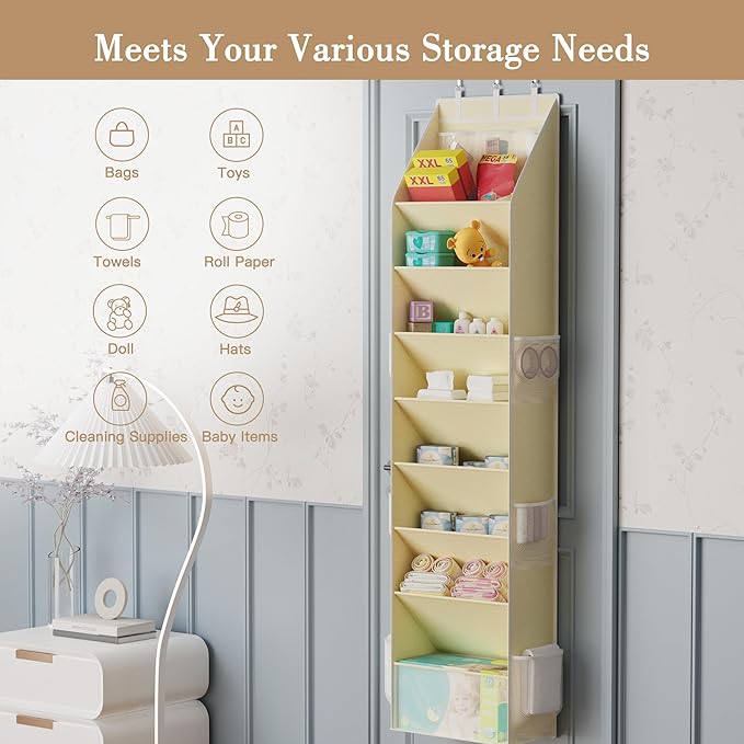 Criusia Shoe Storage, Over the Door Shoe Organizer, Hanging Closet Shoe Storage with Large Deep Pockets, Fits 16–24 Pairs of Sneakers, Sandals, Boots, Beige