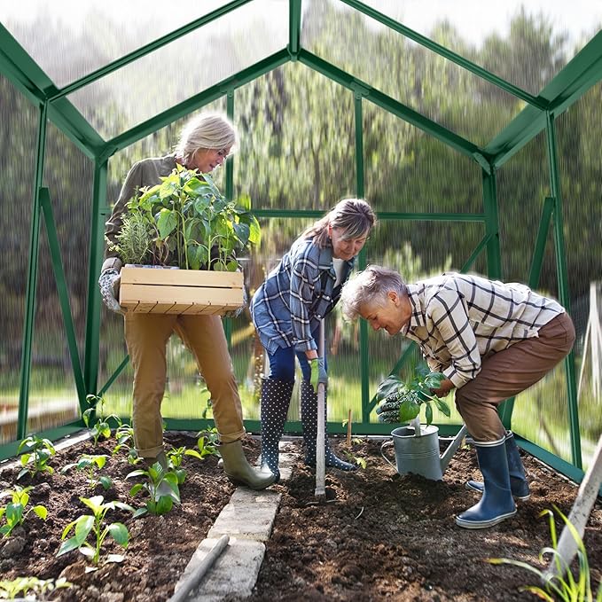 6x10 FT Greenhouse for Outdoors,Greenhouse with Roof Vent,Lockable Push Door,Aluminum Large Walk-in Green House for Outside Garden Backyard, Patio, Lawn (Green)