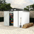 6x8 ft Metal Storage Shed, Outdoor Garden Tool Shed with Lockable Doors & Sloped Roof, Rustproof Galvanized Steel Shed for Backyard, Patio, Lawn White