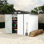 6x8 ft Metal Storage Shed, Outdoor Garden Tool Shed with Lockable Doors & Sloped Roof, Rustproof Galvanized Steel Shed for Backyard, Patio, Lawn White