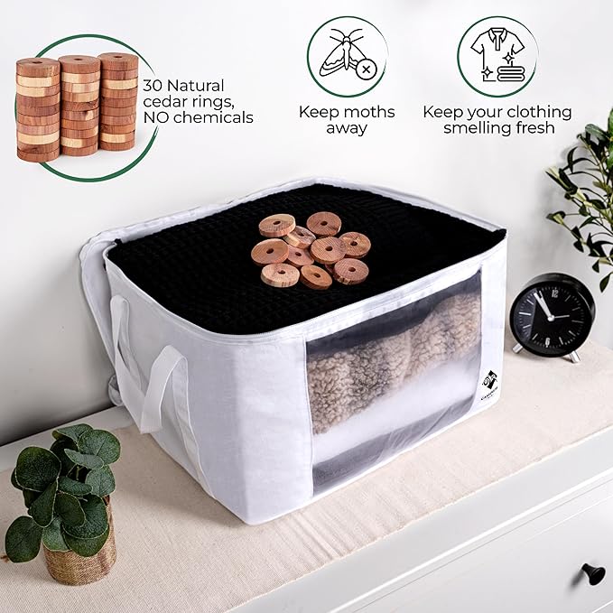 Sweater Storage for Closet – 2 Large Cotton Garment Bags, 30 Cedar Rings, & Mesh Window for Cashmere Sweaters – Wool & Cotton Sweater Organizer by Cashmere Kiwi, 15 x 11 x 9 In