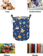 QUEENLALA Large Storage Basket,Laundry Hamper/Bathroom/Home Decor/Collapsible Round Storage Bin,Boys and Girls Hamper/Boxes/Clothing（Round-Yellow Star Astronaut）