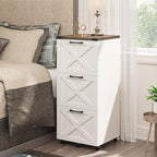 3 Drawer Tall File Cabinet with Wheels, Farmhouse Vertical Filing Cabinet Fits Letter/A4 Size, Rolling File Cabinets Wooden Printer Stand for Home Office, Rustic White