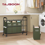 Tajsoon 4 Bag Laundry Sorter Cart, 4 Section Laundry Hamper Sorter with Heavy Duty Lockable Rolling Wheels, Laundry Separator Hamper with Removable Bags for Dirty Clothes Storage, Green