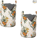 Ambesonne Hawaii Laundry Bag Pack of 2, Vintage Tropic Flower Leaves California Poppy, Hamper Basket with Handles Drawstring Closure, 13" x 19", Orange Champagne