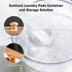 Laundry Room Organization Container, 2pcs Round Acrylic Laundry Pod Storage Containers, Dryer Sheet Holder Jars with Bamboo Lids and Labels for Scent Booster Powder Detergent Pods Storage