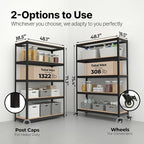 HOMEDANT House 48.1" 5-Tier Metal Rolling Cart Shelf Rack Casters Heavy Duty Laminated Wheel Shelving Unit Adjustable Utility Storage Shelves Shelf Kitchen Garage Black 2Pack