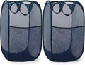 2 Pack Durable Collapsible Laundry Baskets - Reinforced Mesh Pop Up Laundry Hamper with Pocket, Foldable Dirty Clothes Hamper with Carry Handles for Laundry, Bathroom, Kids Room, Dorm or Travel Navy