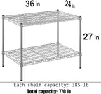 24" Deep x 36" Wide x 27" Height Wire Shelving Kit | 2-Tier | NSF Commercial Storage Rack Unit