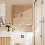 Bathroom Storage Cabinet, Over The Toilet Storage Cabinet, Medicine Cabinet with Adjustable Wood Shelf & Doors for Laundry Room & Kitchen & Living Room (Natural Oak)