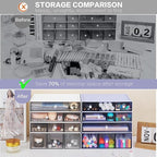 Desk Storage Organizer with 9 Drawers, 4 Tiers Stackable Desktop Craft Storage Drawers, Clear Storage Box Caddy for Stationary Makeup Jewelry Office Craft Supplies (Purple)
