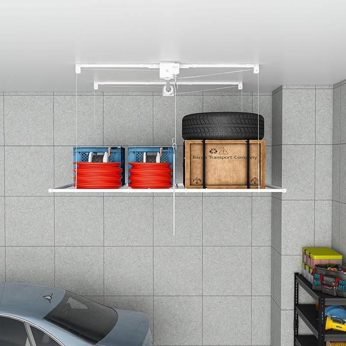 Garage Storage Lift,Overhead Garage Storage Rack,3x6 FT Ceiling Storage Racks for 10-12 FT, 270LBS Capacity All-Steel Construction with Safety Lock (6 * 3)