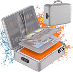 DocSafe 5200°F Document Organizer with Lock,Upgraded Heat Insulated Fireproof＆Waterproof Box 8 Layers File Organizer,Portable Home Travel Safe Storage for Important Documents, Files,Silver (Soft)