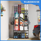 Ski Rack for Garage,Freestanding Snowboard Rack for Ski,Snowboard, Ski Boot,Poles, Goggles, Helmet and More, Heavy Duty Steel Floor Stand Ski Organizer for Garage Basement