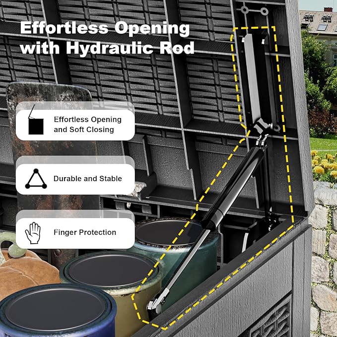 EasyUp 120 Gallon Deck Boxes Waterproof, Outdoor Large Storage Boxes with Lids, Outside Resin Storage Box & Deck Boxes for Patio, Garden Use(Black)