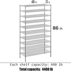 21" Deep x 48" Wide x 86" Height Wire Shelving Kit | 10-Tier | NSF Commercial Storage Rack Unit