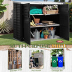 Greesum Outdoor Trash Can Storage Shed, 34 Cu.ft Waterproof Horizontal Storage Shed, Portable Horizontal Resin Storage Shed for Garden, Backyard, Patio, Dark Black