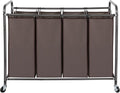 STO STO Laundry Sorter 4 Section, 4 Bag Clothes Hamper, Rolling Laundry Cart Basket with Heavy Duty Lockable Wheels and Removable Bag for Laundry Room, Bedroom, Closet, Brown