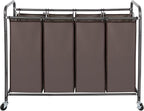 STO STO Laundry Sorter 4 Section, 4 Bag Clothes Hamper, Rolling Laundry Cart Basket with Heavy Duty Lockable Wheels and Removable Bag for Laundry Room, Bedroom, Closet, Brown