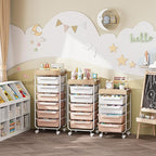 Rolling Craft Storage Cart with 4 Drawers,Utility Cart with Drawers,Art Craft Organizers and Storage,Kids Craft Cart,Kids Art Cart With DIY Lable and Wooden Tabletop Area, Pearl