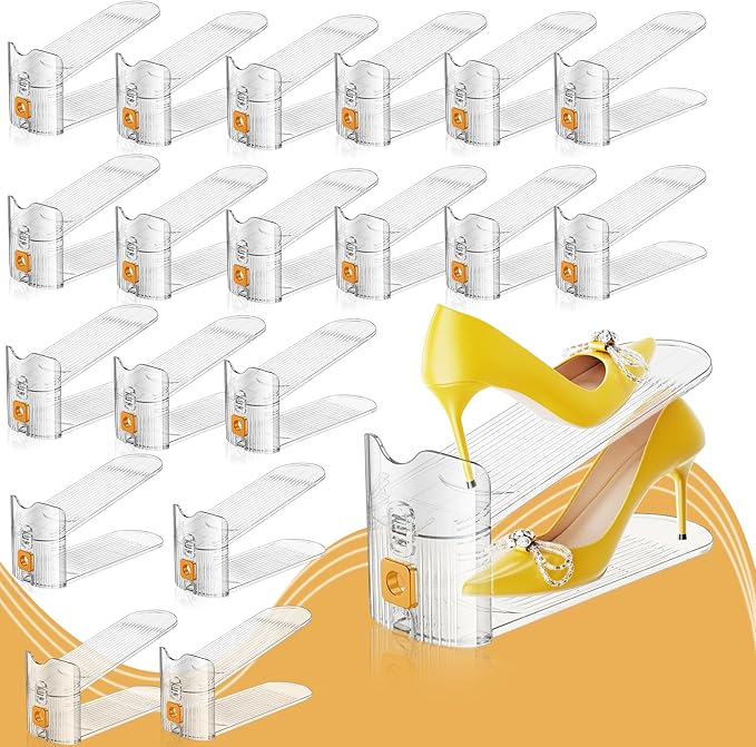 Shoe Slots Organizer for Closet, Shoe Stacker Organizer Double Layer Stack Shoe Rack, Shoe Display Shelf 50% Space Saver Storage Holder for Closet, 20PACK